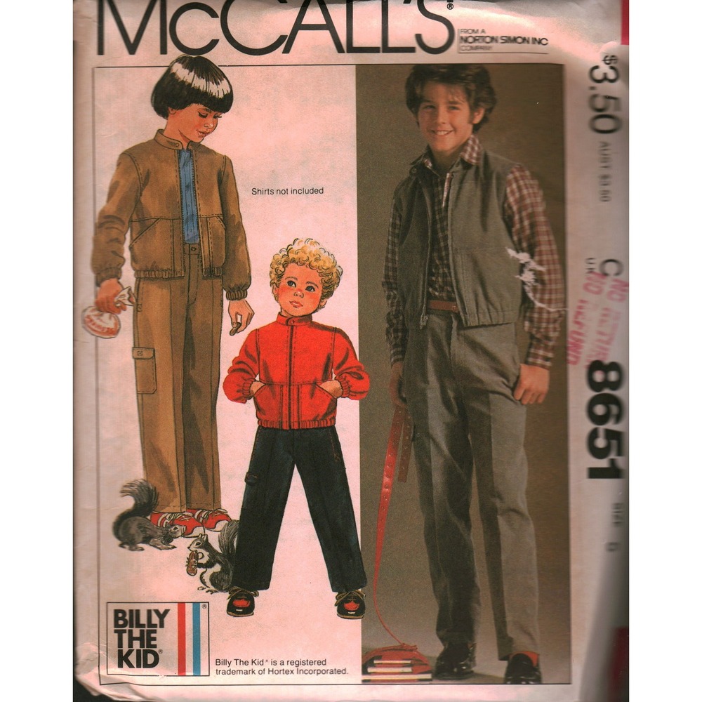 McCalls 8651 Billy The Kid Boys Jacket Vest Pants Sewing Pattern Size 5 Vintage